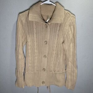 High Sierra Knit Sweater Womens Size Large Button Down Cinch Waist Collar Cotton